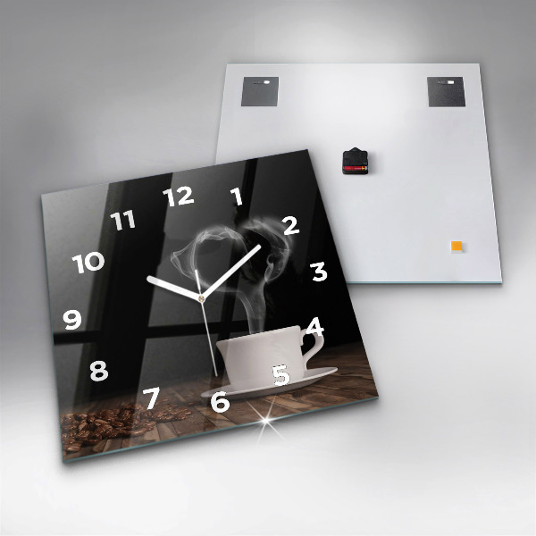 Square wall clock A cup of hot coffee