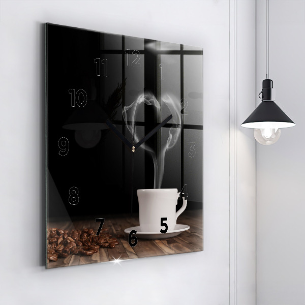 Square wall clock A cup of hot coffee