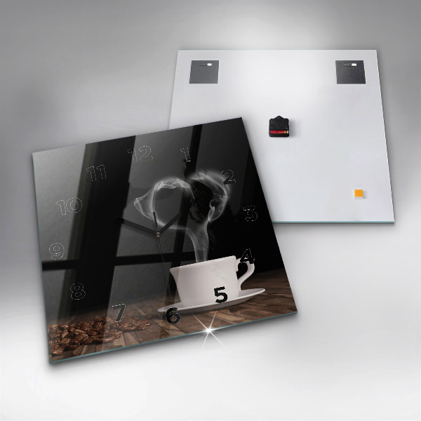 Square wall clock A cup of hot coffee