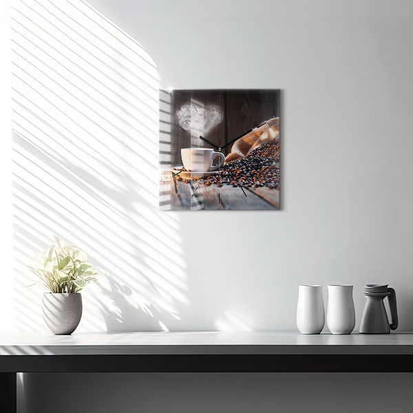 Square wall clock A cup of coffee