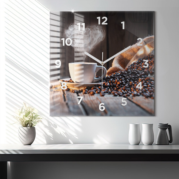 Square wall clock A cup of coffee
