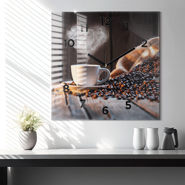 Square wall clock A cup of coffee