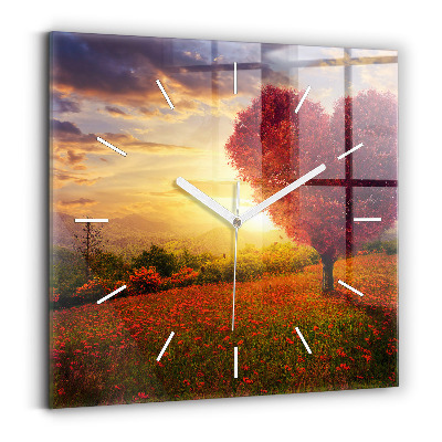 Square wall clock Love Heart Tree
