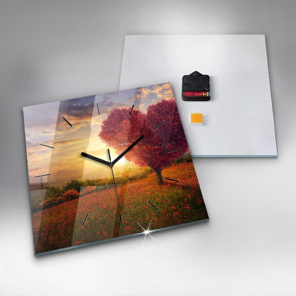 Square wall clock Love Heart Tree