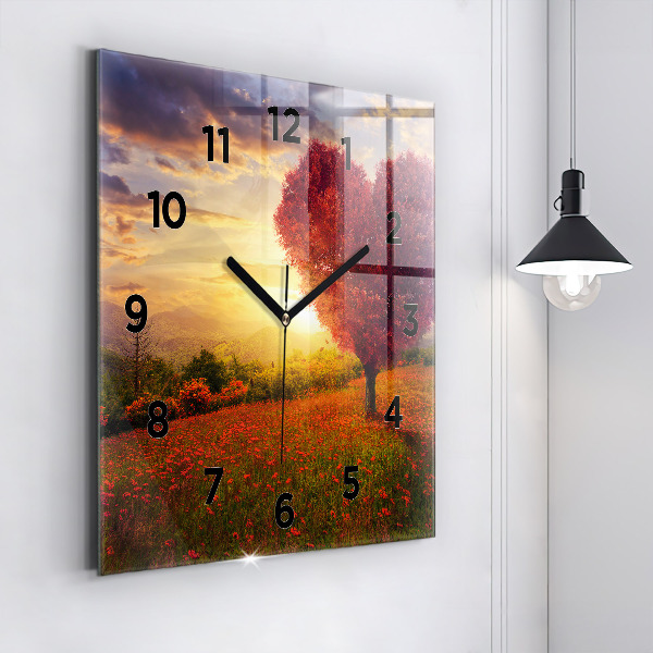 Square wall clock Love Heart Tree