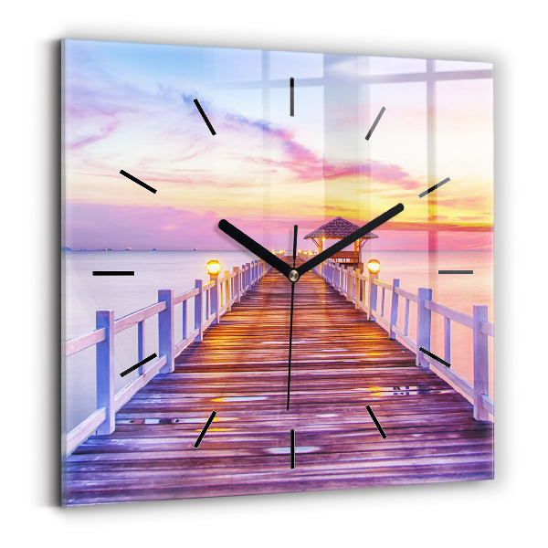 Square wall clock The bridge in the port in the evening