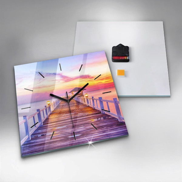 Square wall clock The bridge in the port in the evening