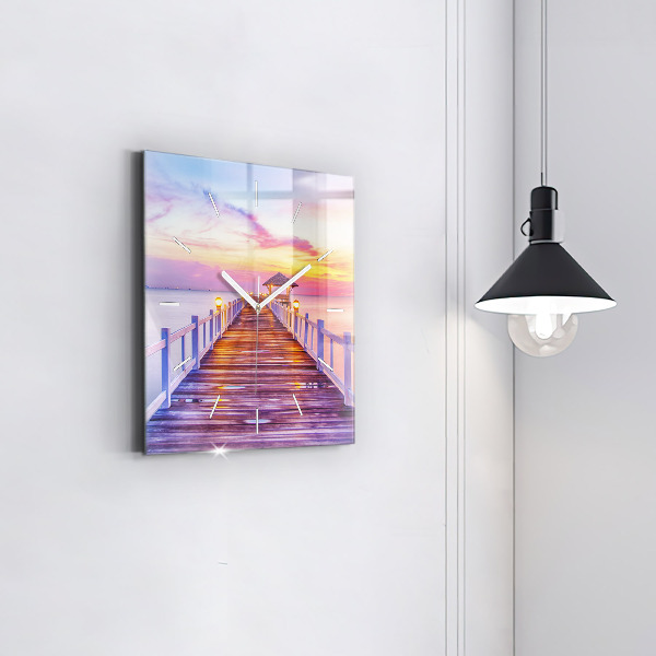 Square wall clock The bridge in the port in the evening