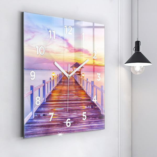 Square wall clock The bridge in the port in the evening