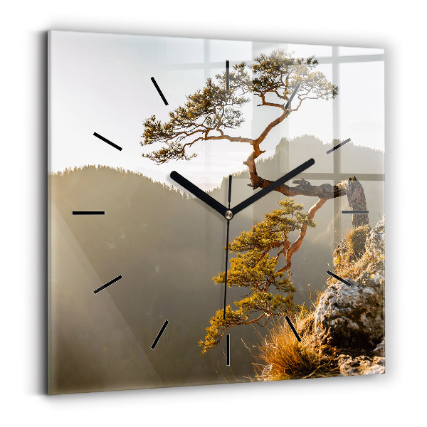 Square wall clock A tree in the mountains