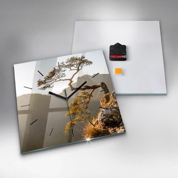 Square wall clock A tree in the mountains