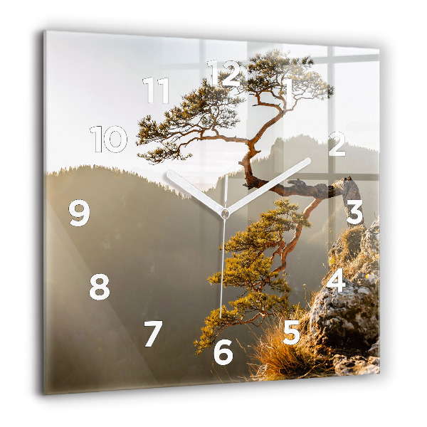 Square wall clock A tree in the mountains