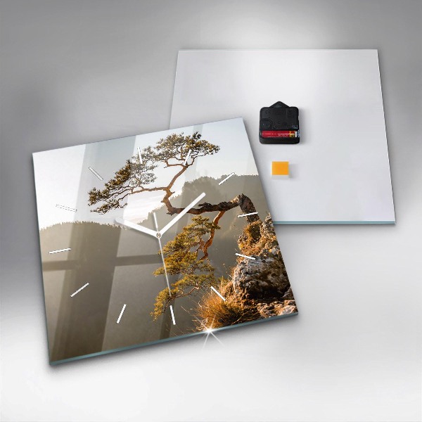 Square wall clock A tree in the mountains