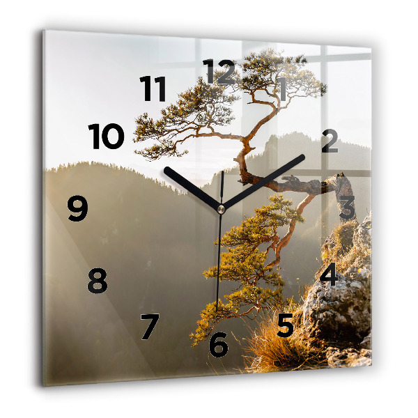 Square wall clock A tree in the mountains