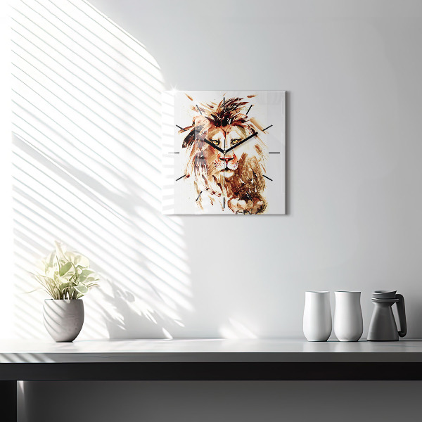 Square wall clock Illustration of a brown lion