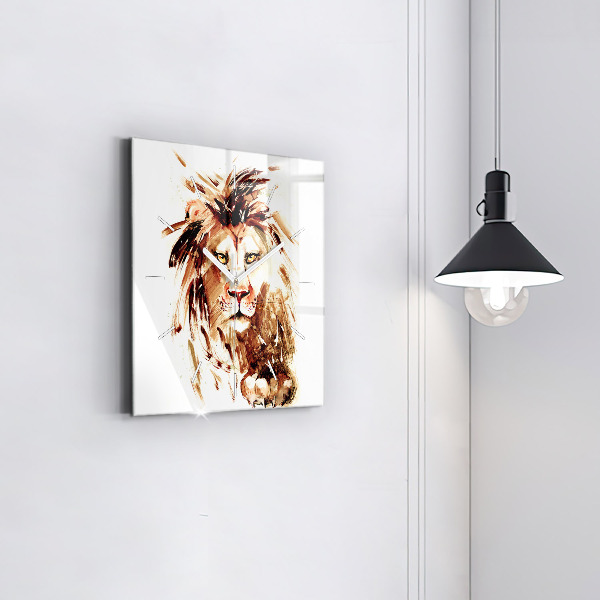 Square wall clock Illustration of a brown lion