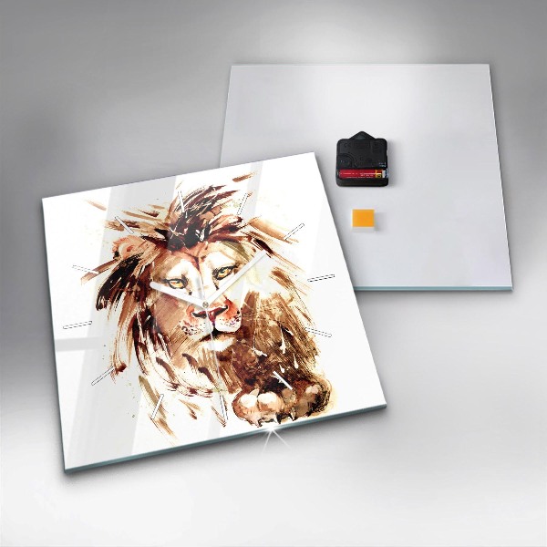 Square wall clock Illustration of a brown lion