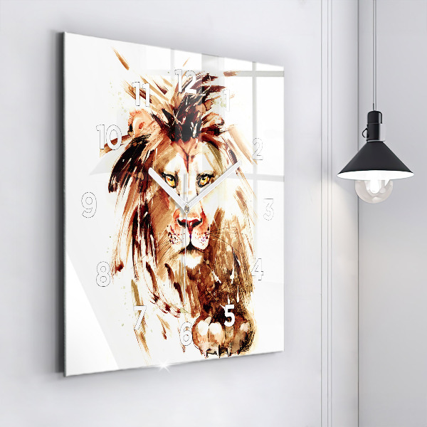 Square wall clock Illustration of a brown lion