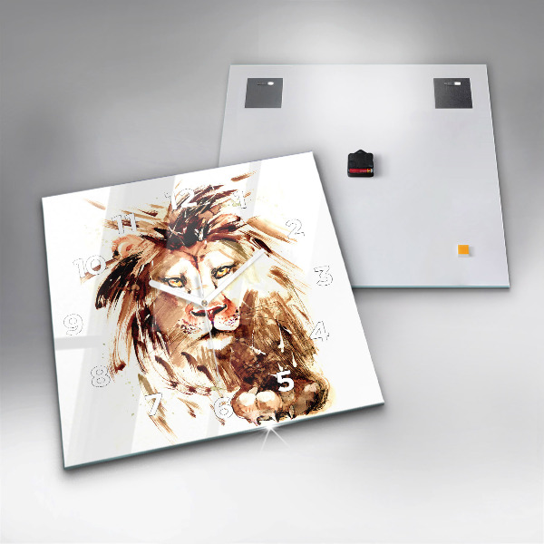 Square wall clock Illustration of a brown lion