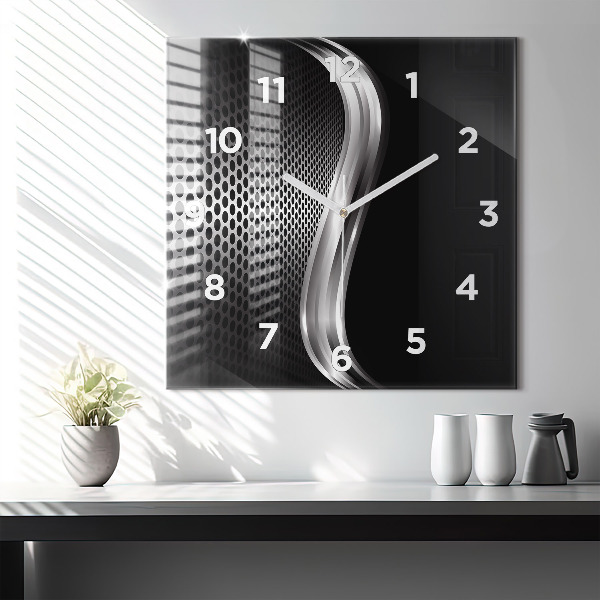 Square wall clock Black metal abstraction