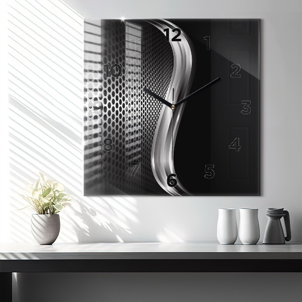 Square wall clock Black metal abstraction