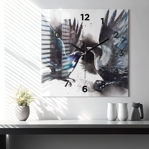 Square wall clock Painted Birds