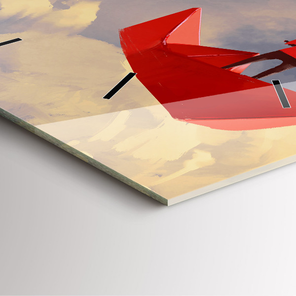 Square wall clock Paper ships