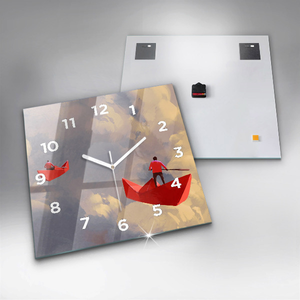 Square wall clock Paper ships
