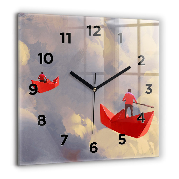 Square wall clock Paper ships