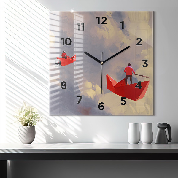 Square wall clock Paper ships