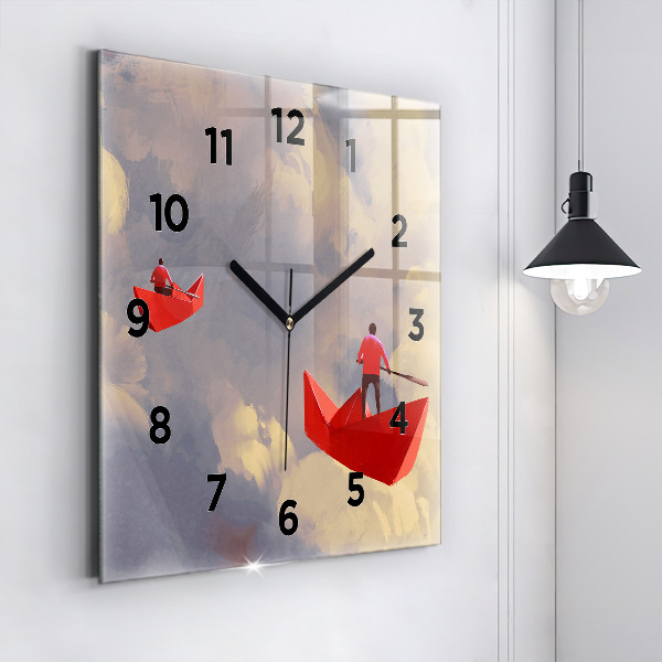 Square wall clock Paper ships
