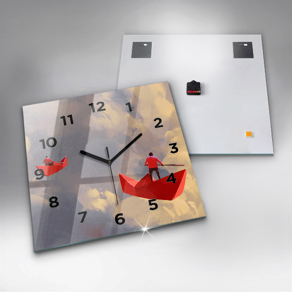 Square wall clock Paper ships