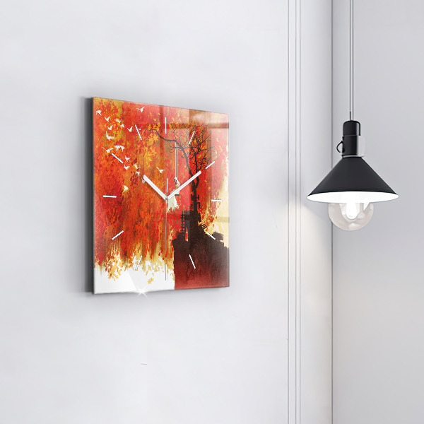 Square wall clock Bride in autumn
