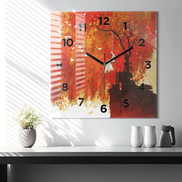 Square wall clock Bride in autumn