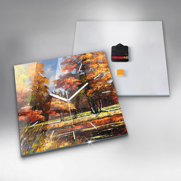 Square wall clock Autumn landscape with a river