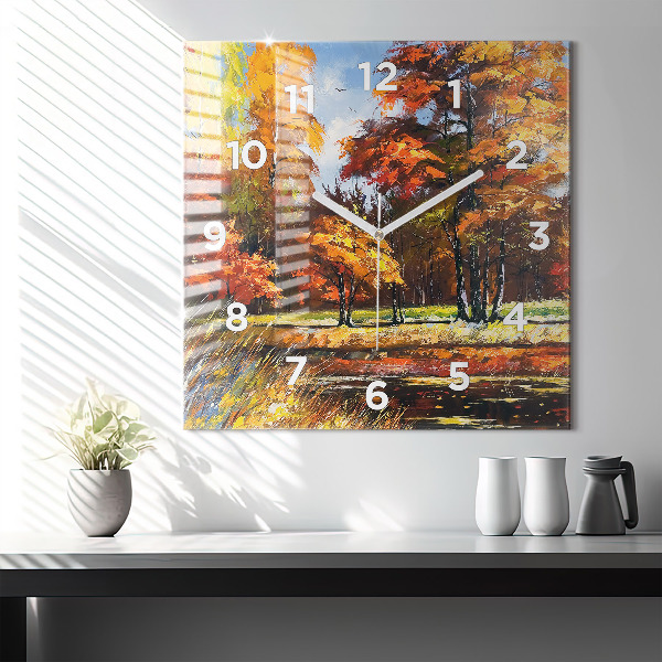 Square wall clock Autumn landscape with a river