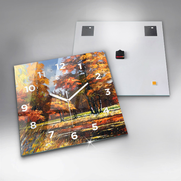 Square wall clock Autumn landscape with a river