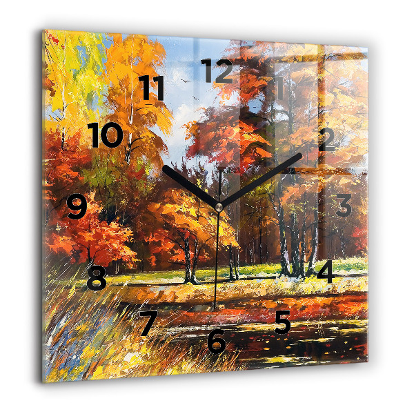 Square wall clock Autumn landscape with a river