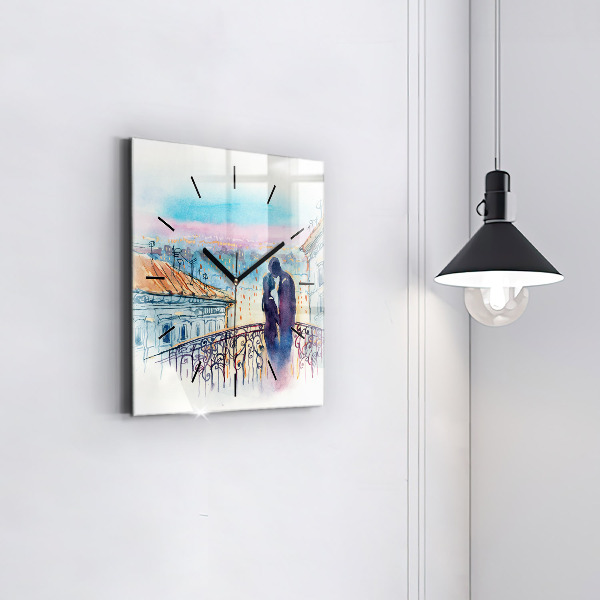 Square wall clock People in watercolor