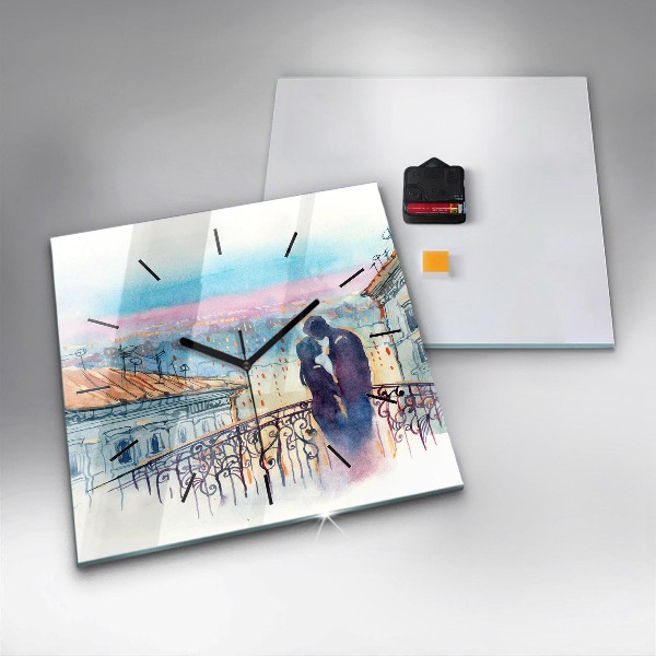 Square wall clock People in watercolor