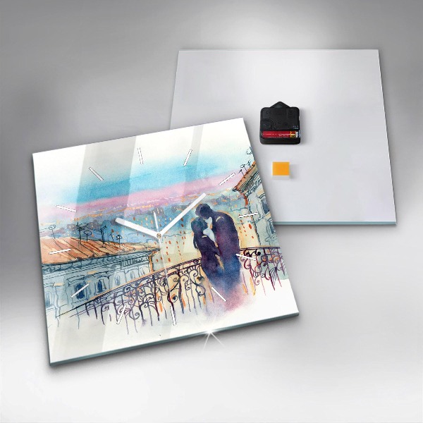 Square wall clock People in watercolor