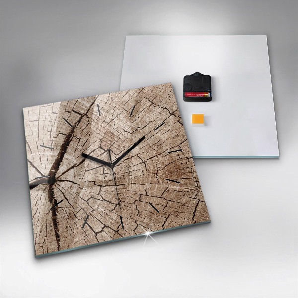 Square wall clock Old wood stump