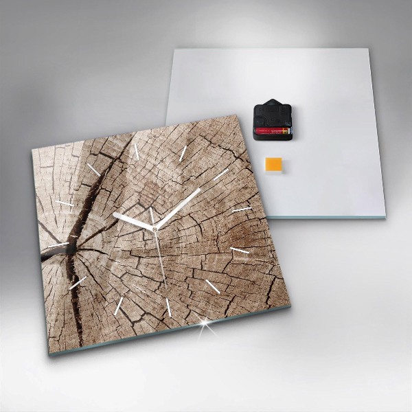 Square wall clock Old wood stump