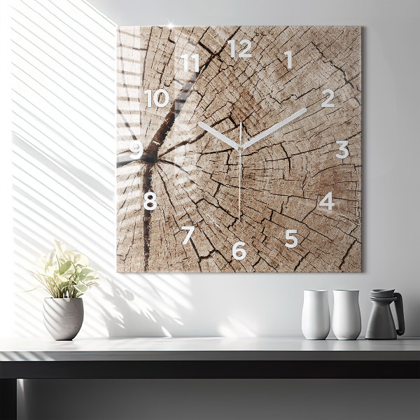 Square wall clock Old wood stump