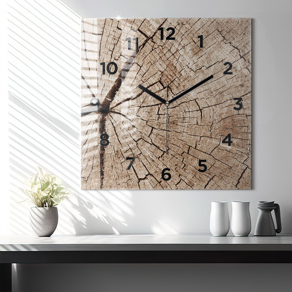 Square wall clock Old wood stump