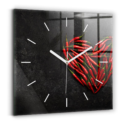 Square wall clock Heart of peppers