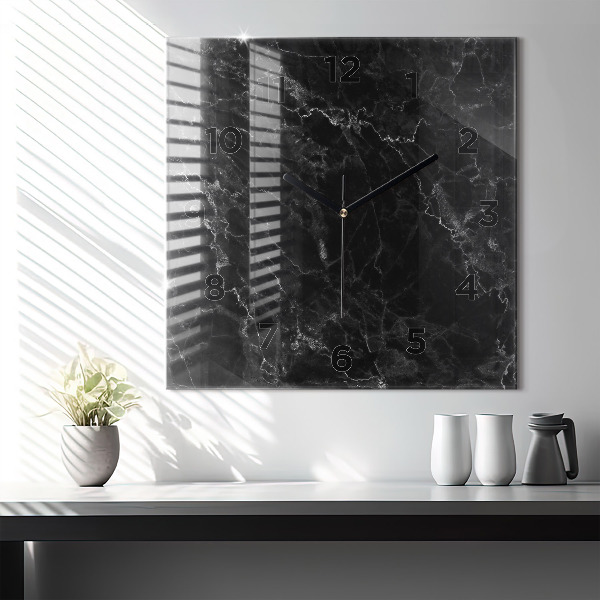 Square wall clock Dark marble