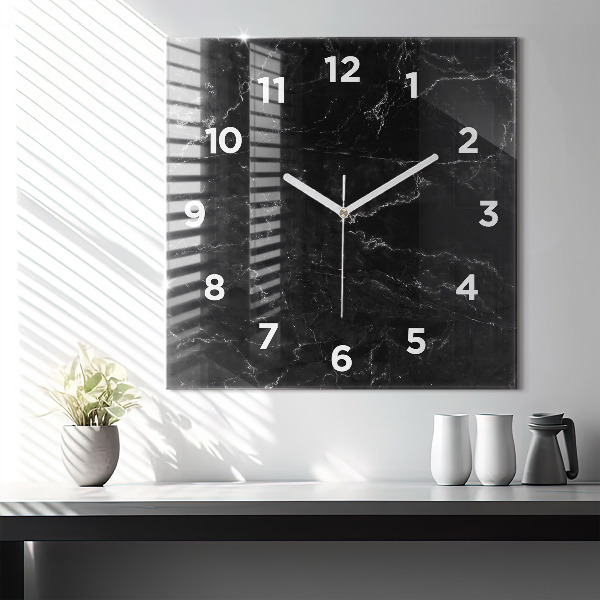 Square wall clock Black marble