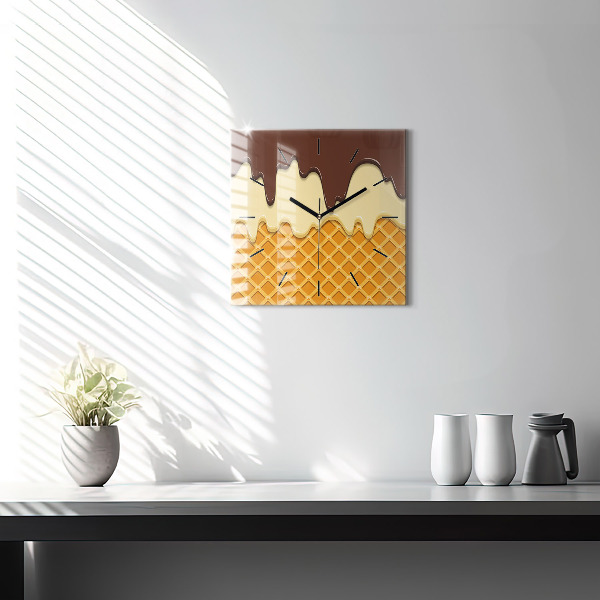 Square wall clock Waffle and ice cream