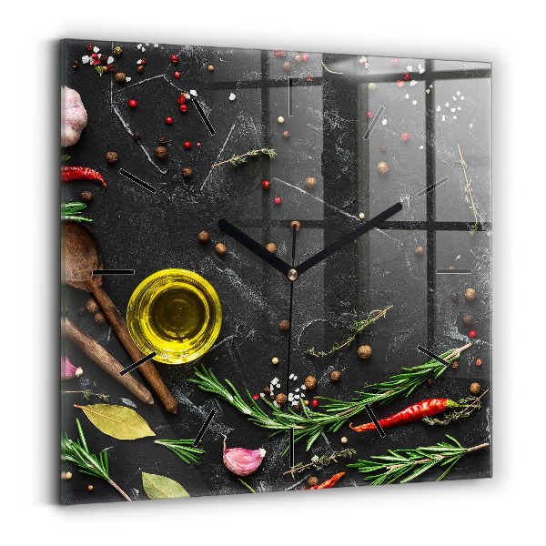 Square wall clock Spices on the counter